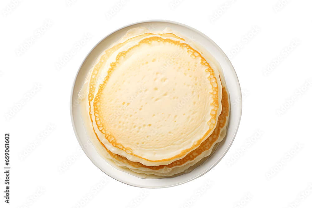 Stack of Pancake in plate (Cutout PNG), Top view isolated on transparent background, AI Stack of Pancake in plate (Cutout PNG), Top view isolated on transparent background, AI