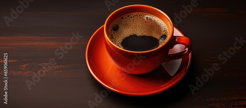 Top view of black coffee in a cup isolated on white background with clipping path photo