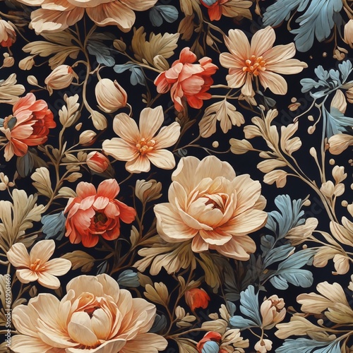 Vintage Retro Flowers Seamless Pattern Colorful Digital Background Floral Design - ai generated