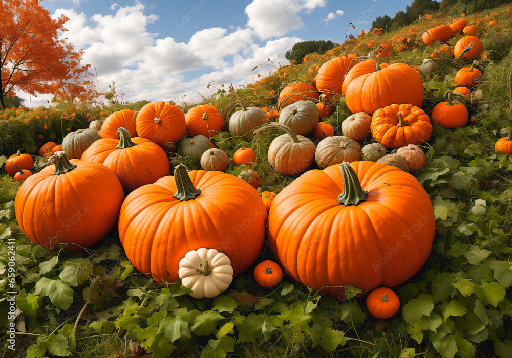Pumpkin patch on sunny Autumn day. Colorful pumpkins background. Pumpkin patch on sunny Autumn day. Colorful pumpkins background.