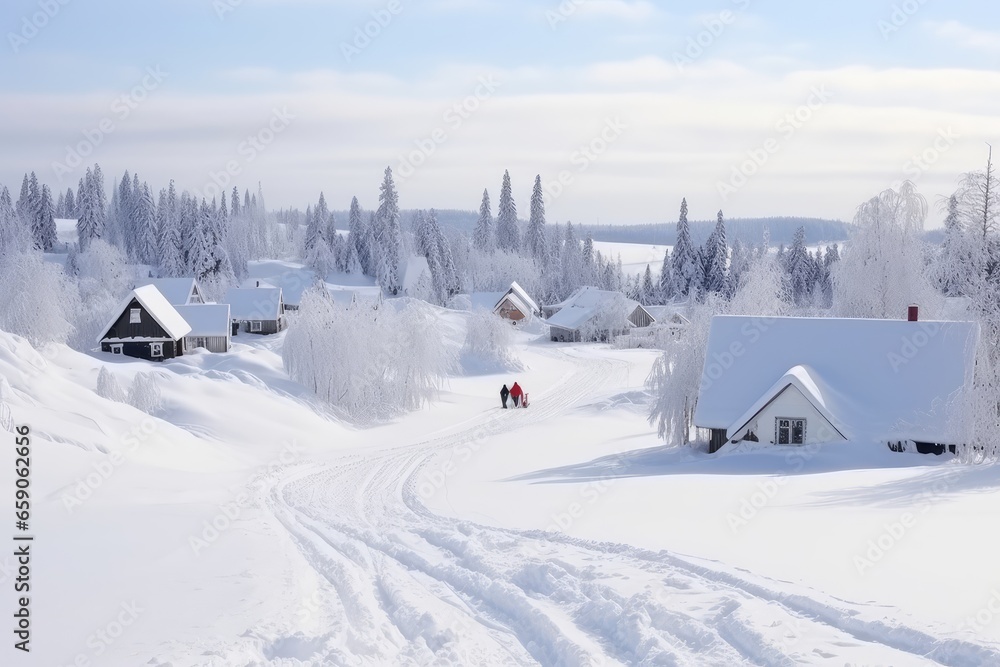 Tranquil Winter Village: Nature's White Blanket