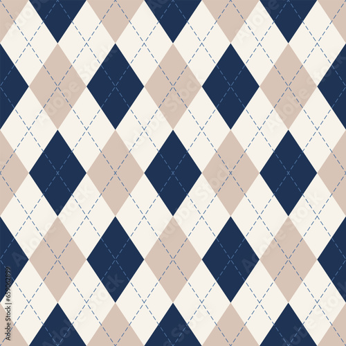Argyle pattern print in brown and blue. For gift paper, socks, sweater, jumper, modern spring summer autumn winter textile or paper design. © LindaAyu