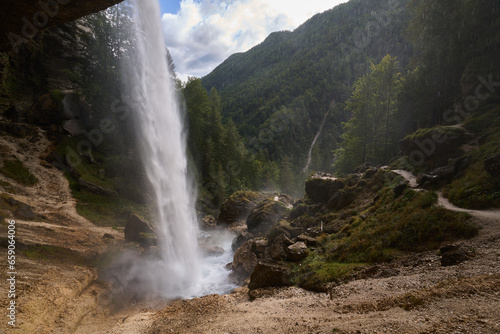 View from behind the Pericnik waterfall in Slovenia.