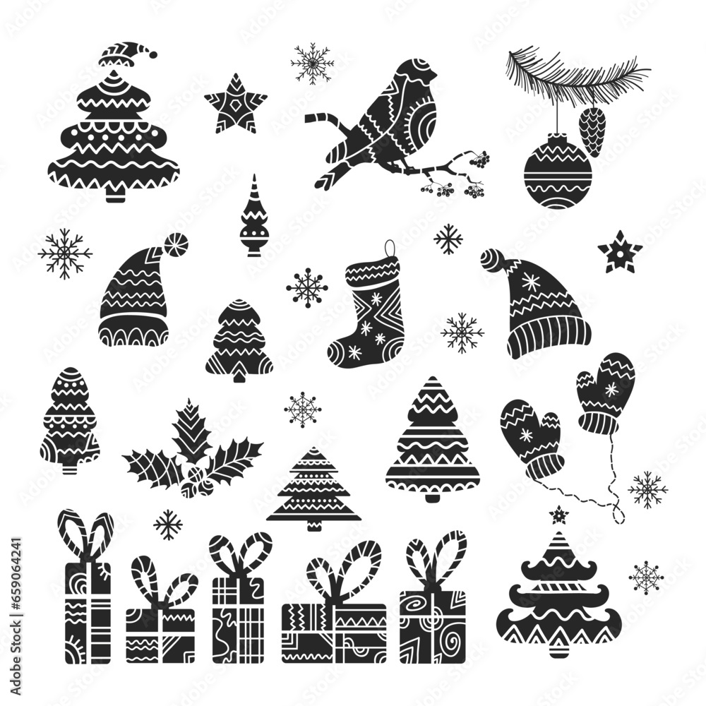 Christmas tribal design elements set
