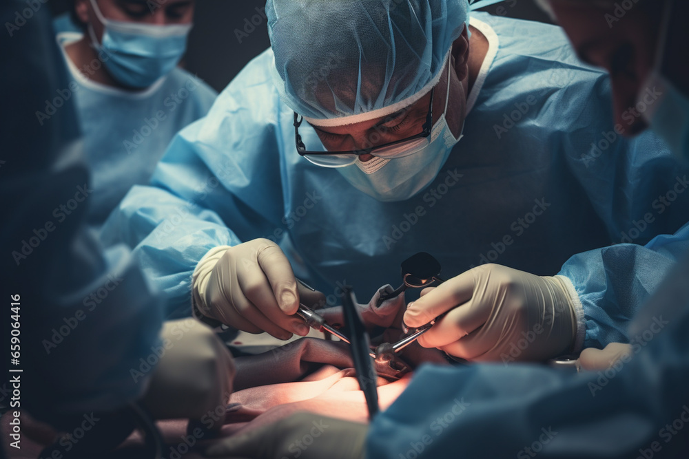 The surgeon carefully wielded the scalpel during the delicate heart surgery - obrazy, fototapety, plakaty 