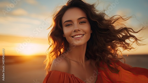 Universally Unique. Celebration uniqueness of the global beauty. Emphasizing the genuine smile of the model using a gradient of sunset colors. Enchanting model.  © Dannchez