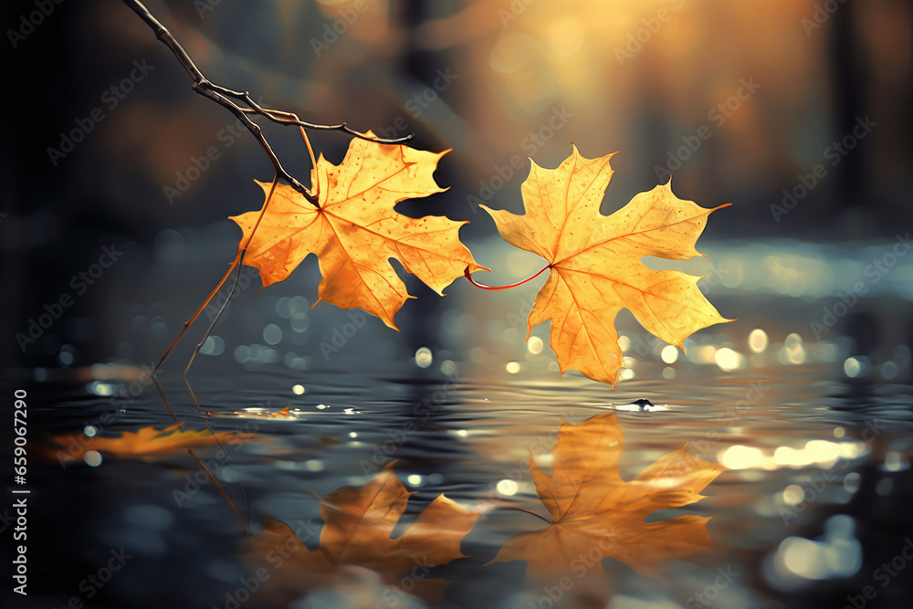Φωτογραφία A stunning photograph of autumn leaves in the water.