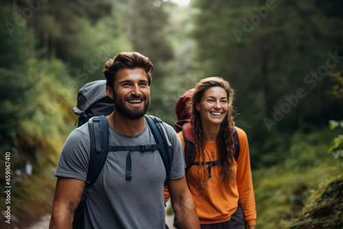 A couple enjoying a hike on a summer day