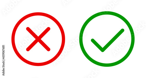 Check mark, tick and cross signs, symbols button for vote, decision, election choice, isolated tick symbols - stock vector