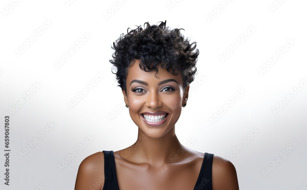 Portrait of young happy woman. Skin care beauty, skincare cosmetics, dental concept isolated over white background.