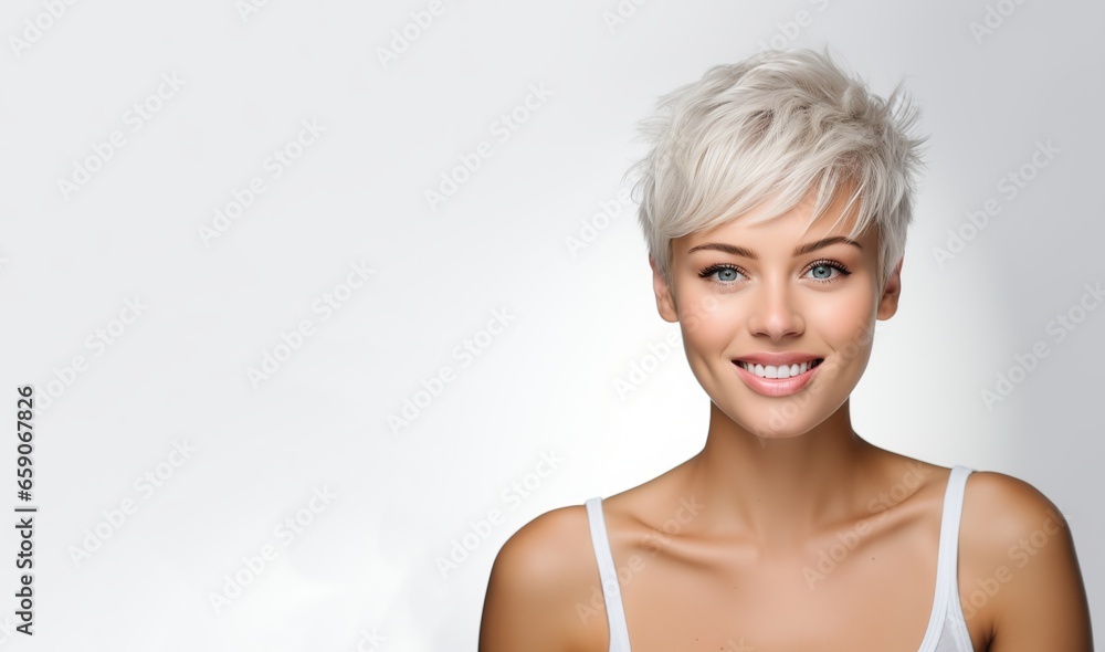 Portrait of young happy woman. Skin care beauty, skincare cosmetics, dental concept isolated over white background. Portrait of young happy woman. Skin care beauty, skincare cosmetics, dental concept isolated over white background.