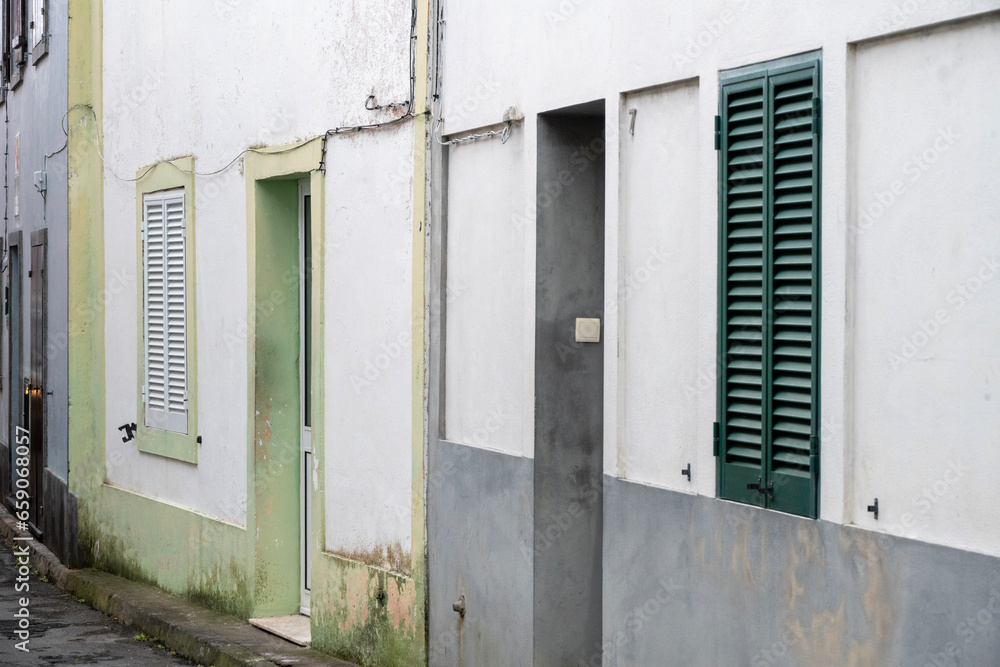Facade of building in Ponta Delgada on the Island of Sao Miguel in the Azores Facade of building in Ponta Delgada on the Island of Sao Miguel in the Azores