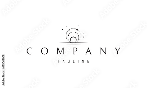Vector logo with an abstract image of a sunrise with orbits.