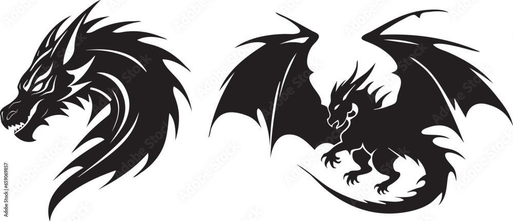 Dragon tattoo design vector for Fantasy Art and Design Dragon tattoo design vector for Fantasy Art and Design