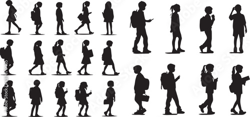 silhouettes of school kids, Back to school concept