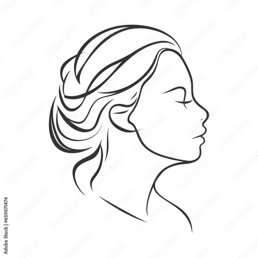 Female face line art silhouette. Vector illustration Female face line art silhouette. Vector illustration