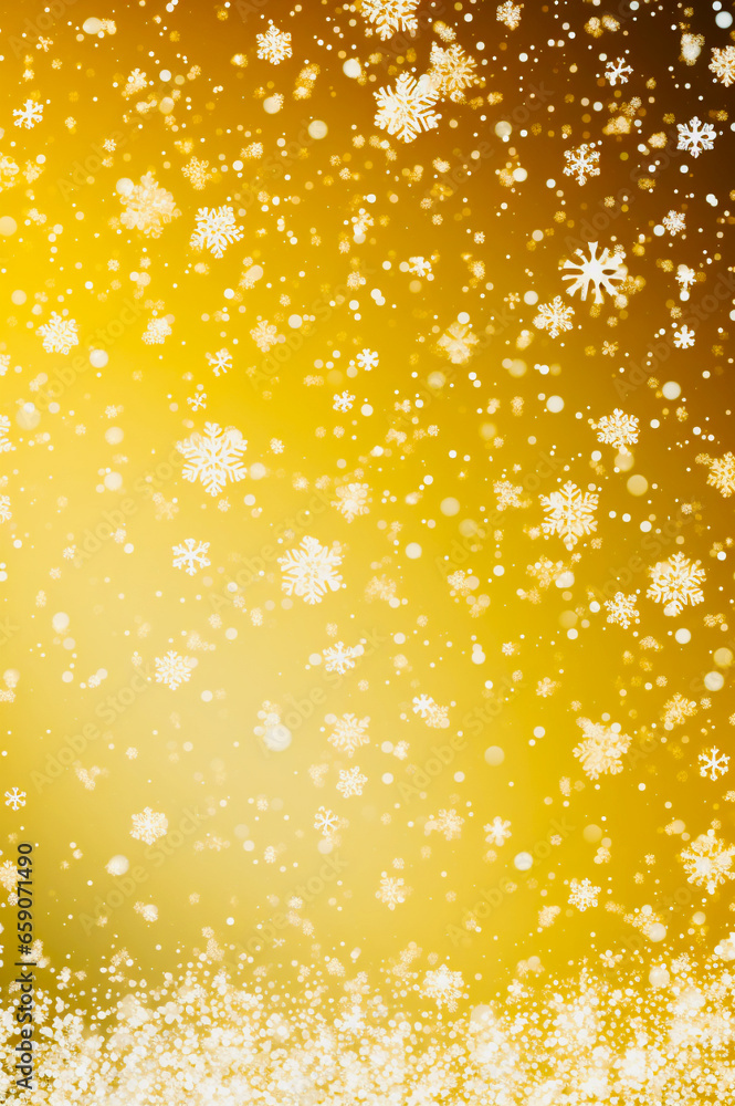 Falling snow flake golden pattern background. AI generativ.