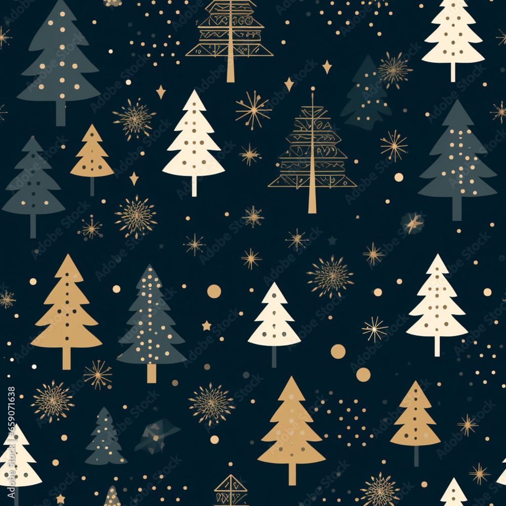 Seamless pattern with Christmas's trees. Vector illustration in retro style.