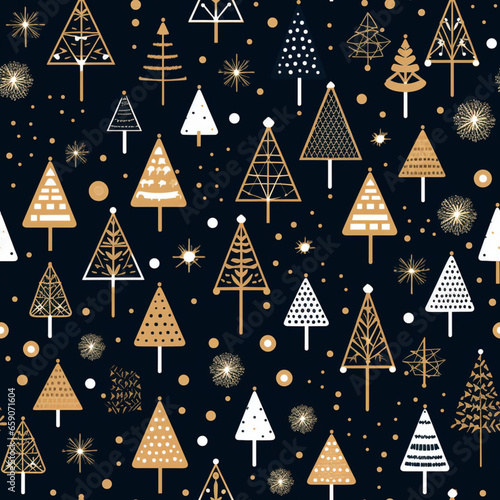 Seamless pattern with Christmas's trees. Vector illustration in retro style.