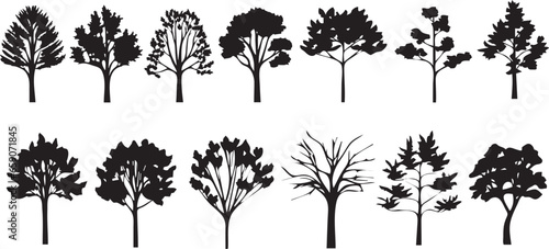 Tree silhouette vector icon set
