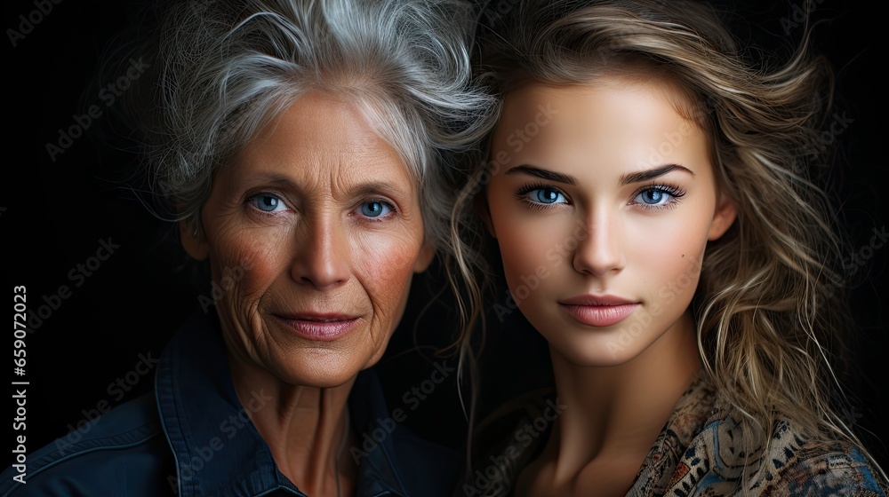 Concept of young and adult woman before and after. Generative AI Concept of young and adult woman before and after. Generative AI