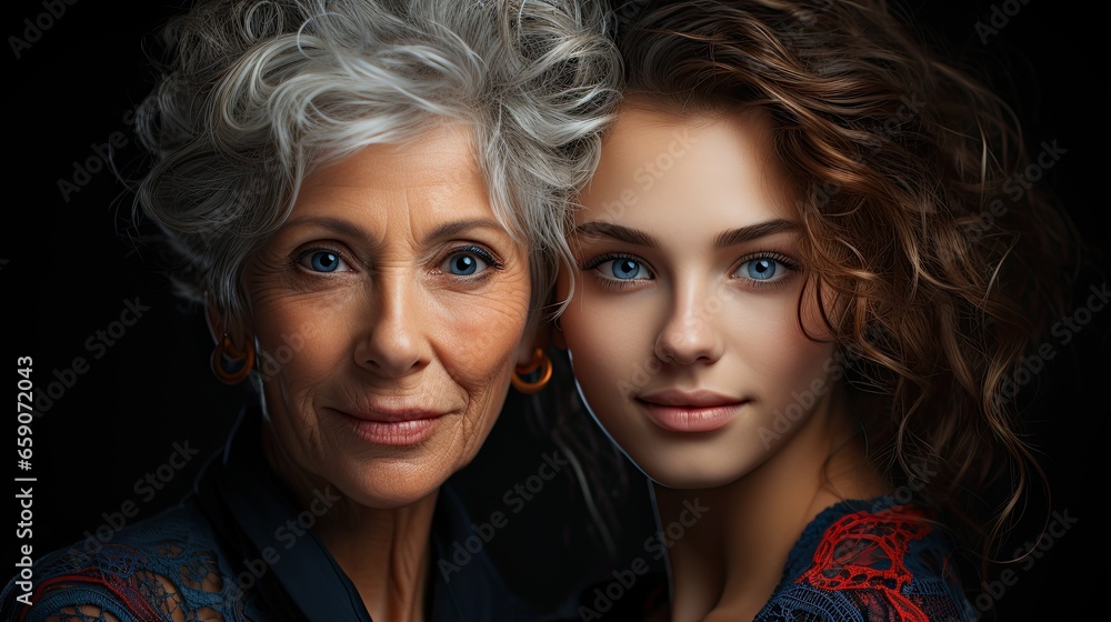 Concept of young and adult woman before and after. Generative AI Concept of young and adult woman before and after. Generative AI