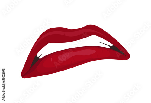 Clamped, disgruntled lips of a girl, lowered corners of her mouth. Facial expression. Vector. Illustration
