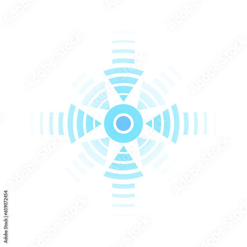 Blue point with concentric circles. Symbol of aim, target, healing, hurt, painkilling. Vector illustration
