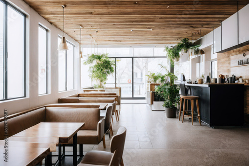 Modern interior design of a Restaurant-coffeeshop. Concept of the best coworker space © mikhailberkut