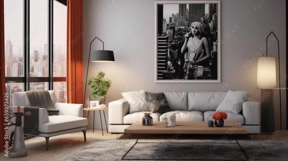Modern living room with A Photoframe.Generative AI Modern living room with A Photoframe.Generative AI