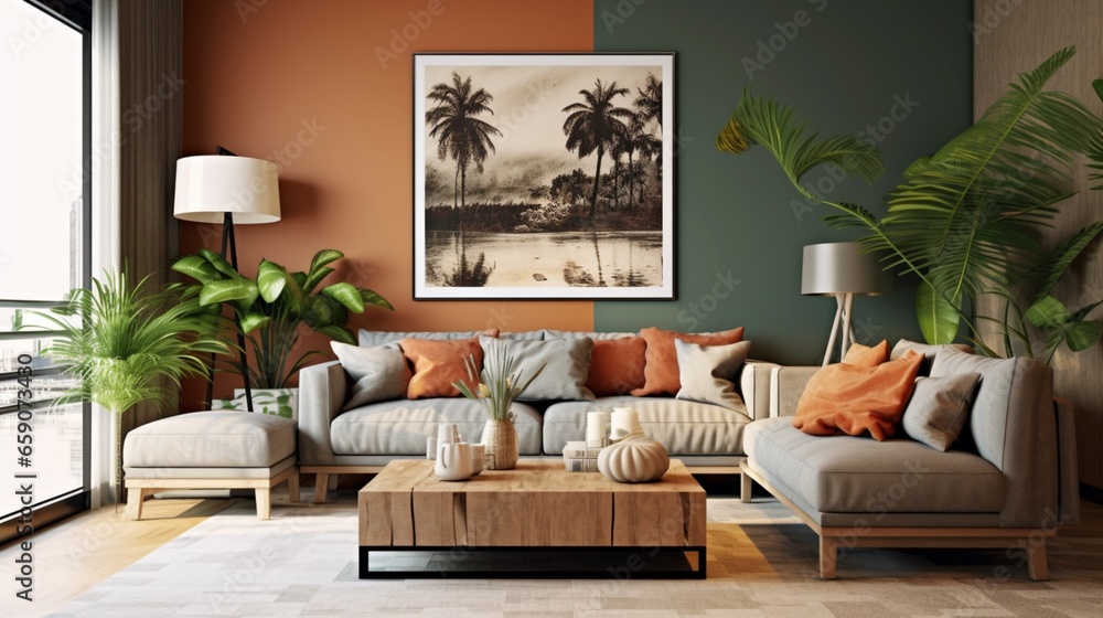 Modern living room with A Photoframe.Generative AI Modern living room with A Photoframe.Generative AI