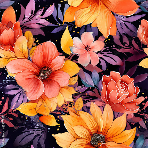 Autumn Floral Watercolor Flower on colorful  background