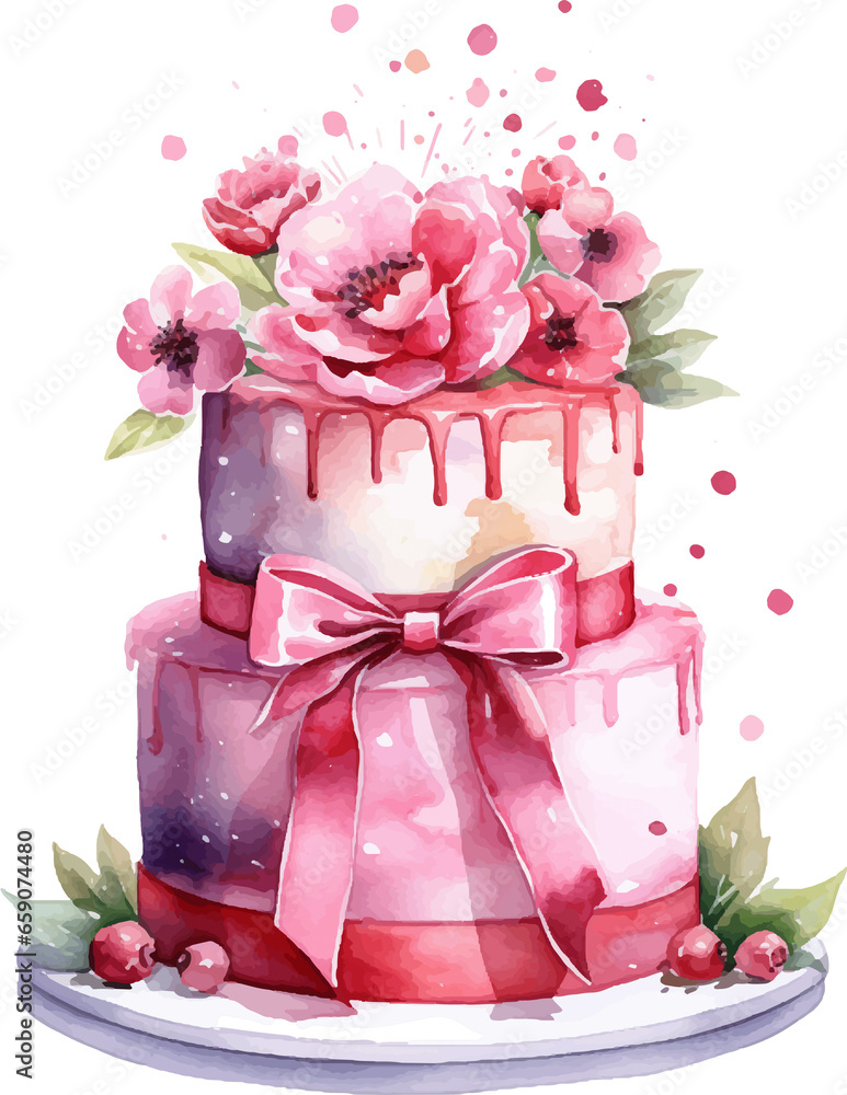 Watercolor birthday cake dessert clip art, Watercolor cakes clip art ...