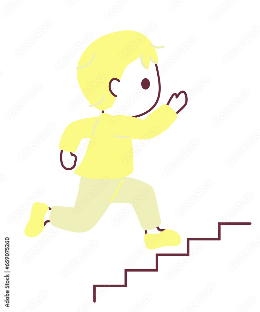 階段を上る男の子のイラスト