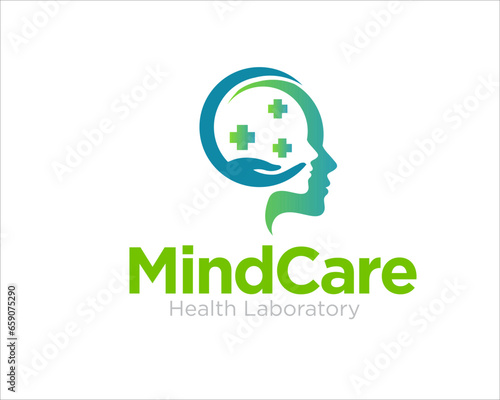 mind care logo with hand and cross or pulse figure