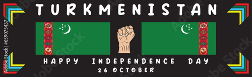 Turkmenistan Flag with raised fist. National day or Independence day design for Turkmenistani celebration banner. photo