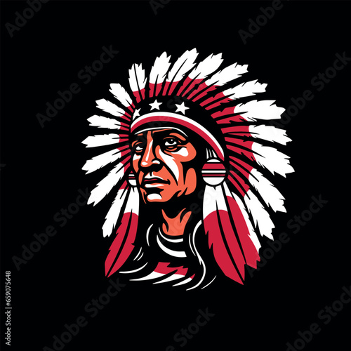 Head of an American Indian chief. vector illustration on black background