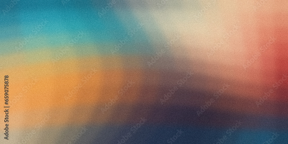Abstract grainy color gradient background blurry blue teal red yellow orange noise texture poster banner design - obrazy, fototapety, plakaty 