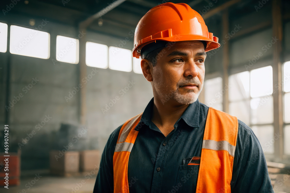 Digital portrait of a industrial worker on the decline in production Digital portrait of a industrial worker on the decline in production