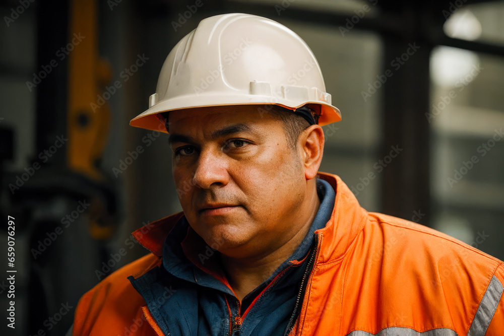 Digital portrait of a industrial worker on the decline in production Digital portrait of a industrial worker on the decline in production