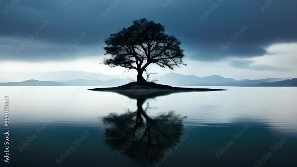 Lone tree, Lake Wanaka, New Zealand, Generative AI Lone tree, Lake Wanaka, New Zealand, Generative AI