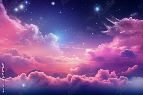 Captivating futuristic background adorned with stars pink clouds and galaxies 