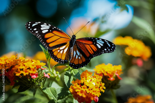Ismenius Tiger butterfly pollinates a flower in ten words 