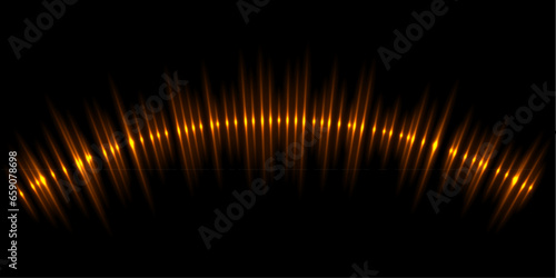 Sound waves of lines with glow light effect vector illustration. Abstract spectrum waveform pattern  equalizer graph of audio energy  bright curve diagram of sound flow on black background