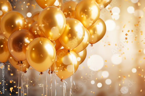 Golden Balloons, Shimmering Celebration in the Air