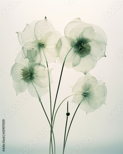 Serenity in Simplicity  Ethereal White Flowers flowers on green abstract floral background