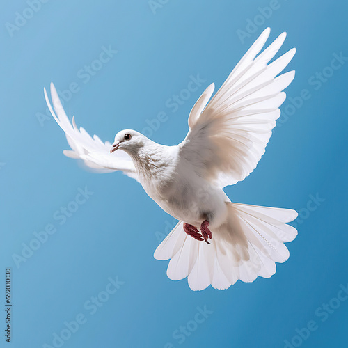 Graceful Elegance  A White Dove Soaring in the Blue Sky