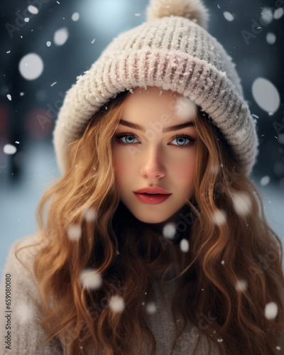 Snowy Close-Up: Woman's Winter Portrait