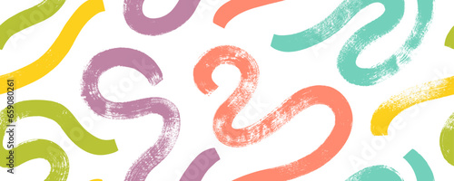 Colored childish scribble wallpaper print with squiggles and wavy bold lines.