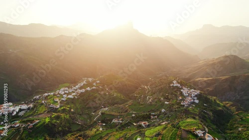 Aerial view of the Gran Canaria mountainscape at sunset, Canary islands, Spain photo